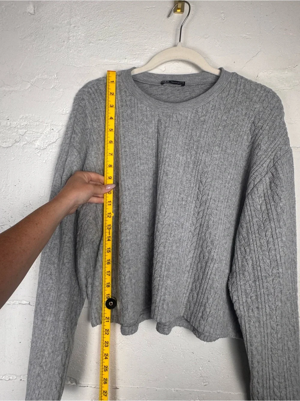 Zara Gray Cropped Ribbed Sweatshirt cable knit Cozy Sweater Soft Comfy Large